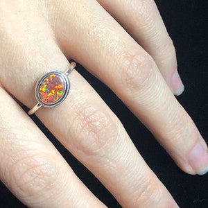 Oval fire opal ring band /handmade jewelry /red opal ring  /fire opal jewelry/ fire opal ring