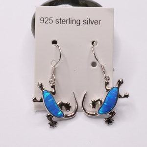 Blue Opal Lizard Earrings | Sterling Silver | Animal Jewelry | Lizzard Earring | Dainty Lizard Earring