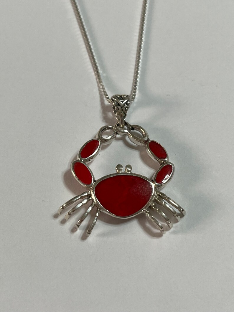 Coral Crab Necklace Crab Pendant Sterling Silver Coral Pendant Gift For