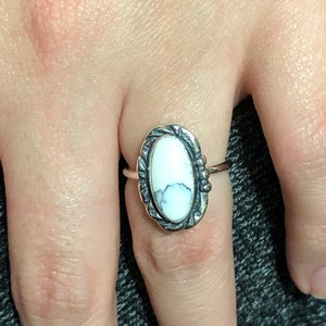 Long white turquoise ring/.925 Sterling silver ring band/ white turquoise/ white buffalo/ long oval design/ handmade/ turquoise ring