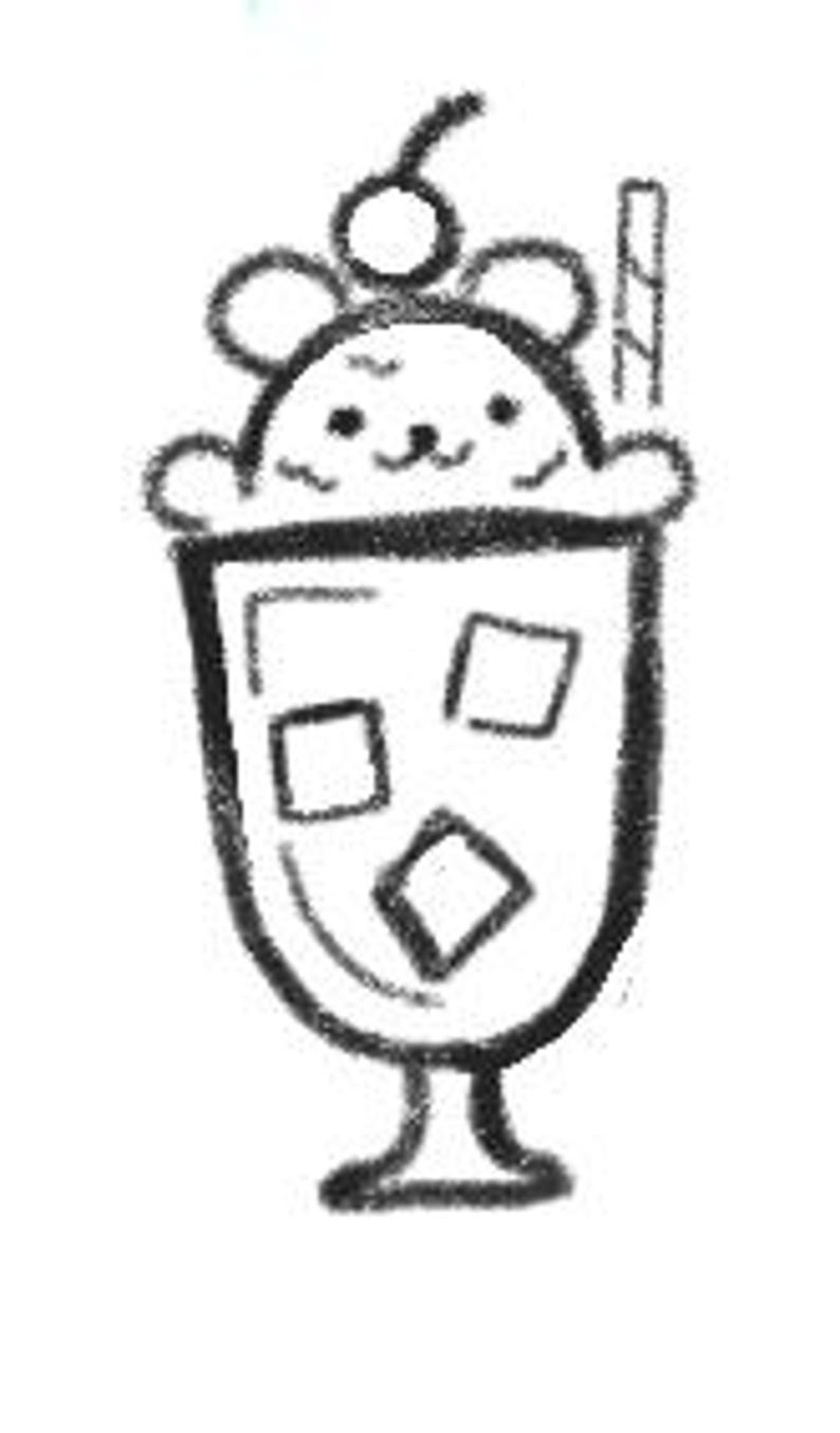 Puede incluir: Un oso de dibujos animados con una cereza en la parte superior est&aacute; sentado en un vaso con cubitos de hielo y una pajita. El vaso tiene un tallo y est&aacute; lleno de un l&iacute;quido marr&oacute;n.