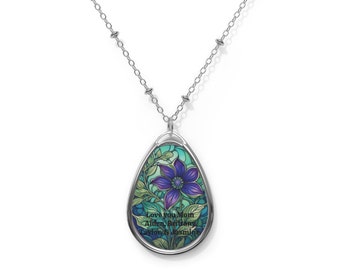 Art Deco Purple Flower Personalized Oval Necklace