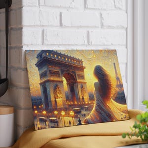 Paris Balcony Glass Cutting Board, Eiffel Tower Arc de Triomphe Kitchen Decor, Serving Tray, Cheese Board, Housewarming Gift, Wedding Gift