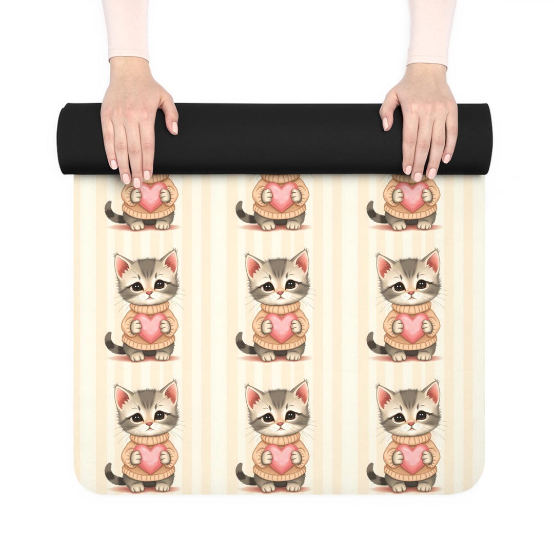 Cute R Mat Cute Pink Kitten Love Rubber Yoga Mat, Exercise Mat - Etsy