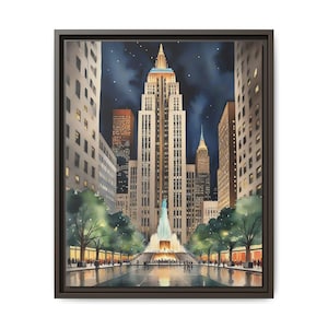 New York City Watercolor Digital Gallery Wall Art Prints: Rockefeller Plaza