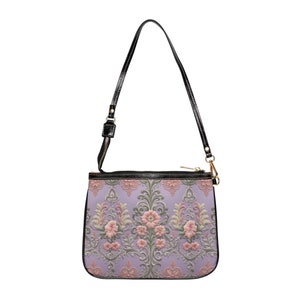 Lilac Floral Vegan Leather Small Shoulder Bag