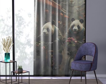 Pandas Bicycling Old Shanghai Sheer Window Curtain