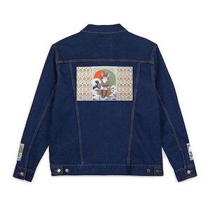 Embroidered Denim Jacket, Sushi Cat Design, Unisex Outerwear, Cute Kawaii Fashion, Animal Lover Gift, Trendy Streetwear, Unique Coat
