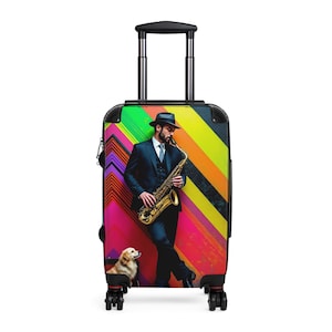 Geometrische saxofonist met hondenkoffer, spindels, 3 maten