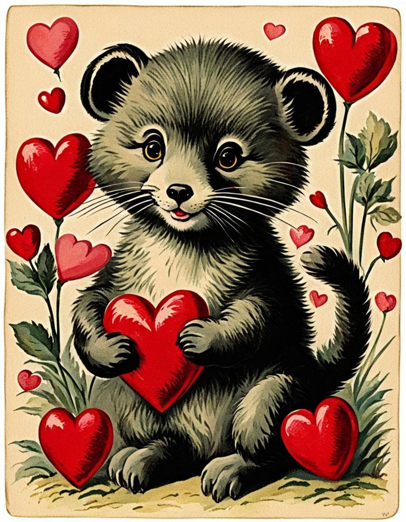 Vintage Cute Animal Valentine Images Digital Download Etsy