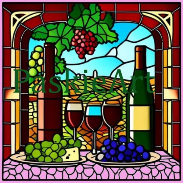 Stained Glass Wine Digital Image