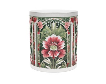 Art Deco Pink Floral Metallic Mug (Silver\Gold)