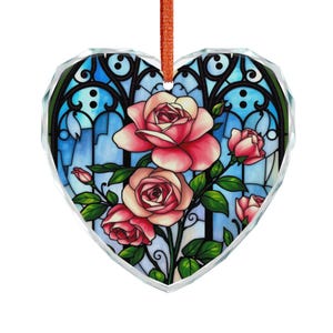 Crystal Glass Ornament: Pink Roses Holiday Decor