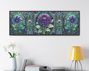 Blue Art Deco Flowers Gallery Canvas Wraps, Horizontal Frame, Large Format