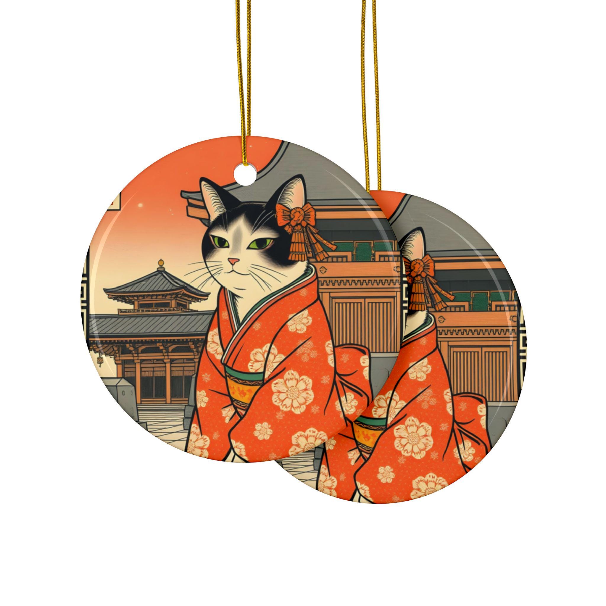 芸者猫の陶器のオーナメント：日本のホリデーデコレーション - Etsy 日本