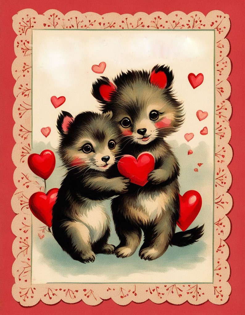 Vintage Cute Animal Valentine Images Digital Download Etsy