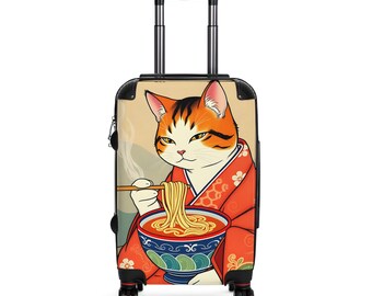Ramen Cat Illustration Suitcase | Cute Japanese Neko Noodles Luggage
