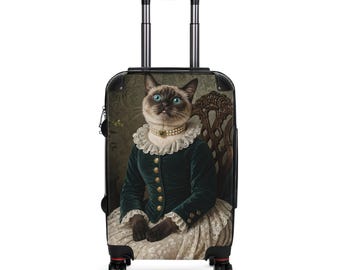 Regal Cat Portrait Suitcase | Vintage Victorian Feline Luggage