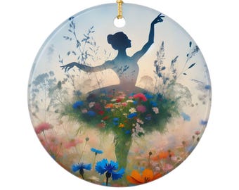 Floral Ballerina Ceramic Ornament, Ballet Dancer Christmas Decoration