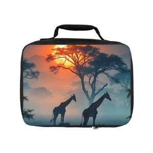 Safari Giraffes Insulated Lunch Bag: Misty Morning Animal Print