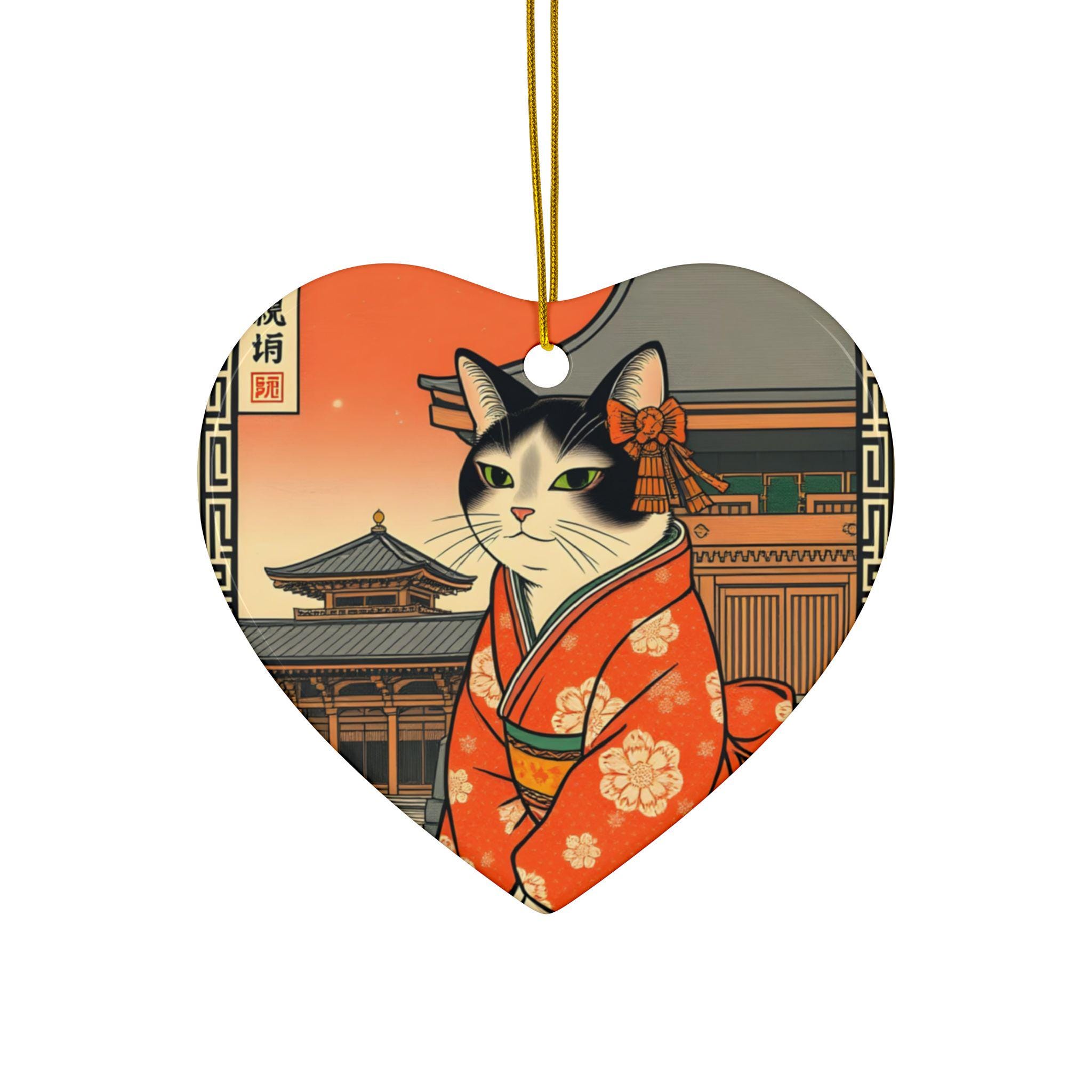 芸者猫の陶器のオーナメント：日本のホリデーデコレーション - Etsy 日本