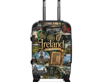 Ireland collage suitcase | Vintage travel poster luggage