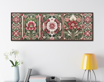 Art Deco Red Tones Floral Gallery Canvas Wraps, Horizontal Frame Large Format