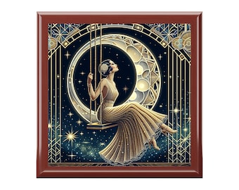 月明かりの森のジュエリーボックス：素朴なラバーウッドの記念品箱