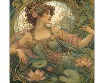 Art Nouveau Lady with Lotus Matte Canvas