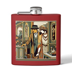 Art Deco Vintage Luxury Train Travel Stainless Steel Flask, 6oz