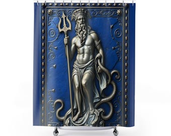 Rideau de douche Neptune : décoration de salle de bain mythologie du dieu romain antique