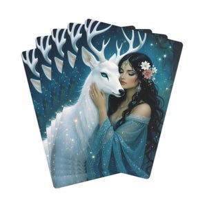 Poker Cards, Mystical White Deer Design, Playing Cards, Unique Card Deck, Animal Artwork, Gift for Card Players