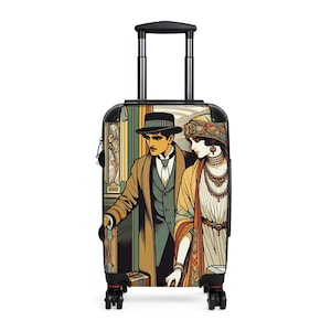 Spinner Suitcase, Vintage Travel Luxury Art Deco Style, Luggage Box, Retro Antique Storage Case, Suitcase Stickers, Vintage Suitcase Decor