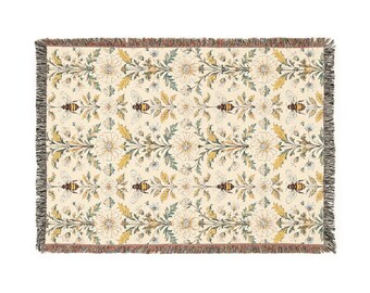 Bee Tapestry Woven Blanket: Floral Home Decor Throw