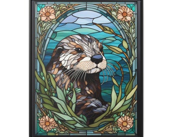 Stained Glass Sea Otter Gallery Canvas Wrap Prints, Vertical Frame