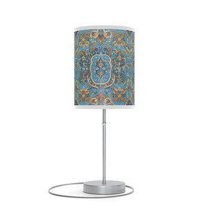 Blue Geometric Floral Lamp on a Stand, US|CA plug
