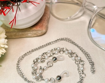 Cadena para gafas con perlas de cristal, collar con soporte para gafas y cordón de perlas de imitación, regalo elegante para ella.