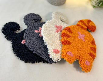 Divertente sottobicchiere a forma di sedere di gatto, retro di gatto trapuntato fatto a mano, sottobicchiere con tecnica punch needle, regalo personalizzato per animali domestici per genitori di gatti, decorazione personalizzata per gatti