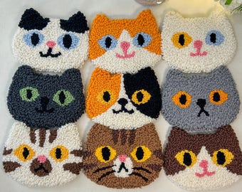 Sottobicchiere fatto a mano con gatto - Ritratto di gatto trapuntato, sottobicchiere con tecnica punch needle, mini arazzo con ritratto di animale domestico personalizzato, regalo personalizzato per gli amanti dei gatti