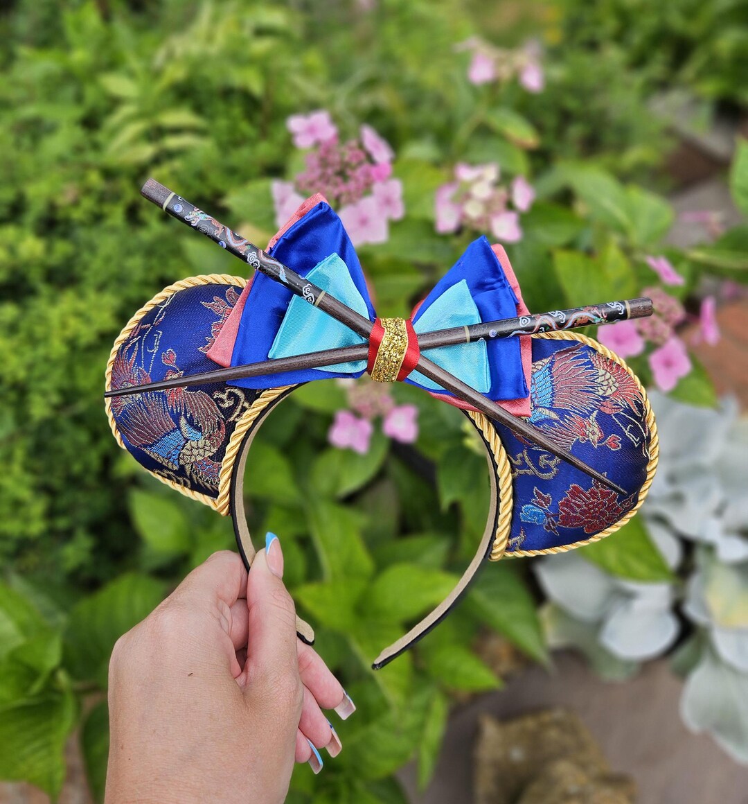 Disney Aqua Teal Mulan Mouse Ear Headband with Coral Flower Authentic Disney Parks Disney Resort princess Mulan Minnie  main image 3
