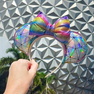 EPCOT Spaceship Earth inspired Minnie ears Rainbow
