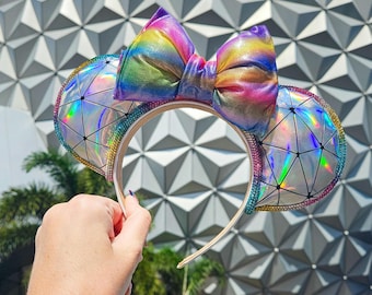 EPCOT Spaceship Earth inspired Minnie ears Rainbow