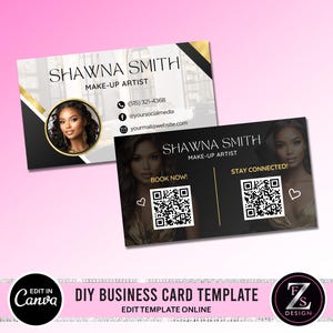 Black, Gold and White Business Card Template Design, Beauty Artist Hair Nails Boutique Business Card Canva Template