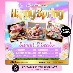Spring Bake Sale Flyer, Bakery Flyer, Spring Sweet Treats Flyer, Spring Flyer, Dessert Flyer, Bake Shop Flyer, Pastry Flyer, Cake Flyer