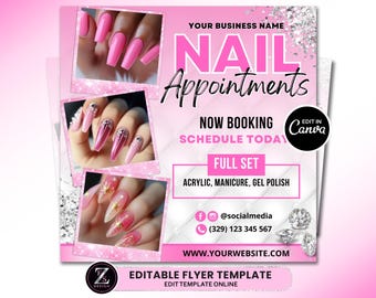Nail Appointments Flyer, DIY Nails Book Now Available, Nail Flyer, Beauty Nails Boutique Stylist Editable Flyer Template