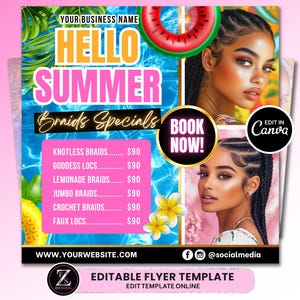 Summer Braid Sale Flyer, Summer Sale Flyer, Braid Prices Flyer, Braids Sale Flyer, Hair Flyer, Lashes Flyer, Braids Special Flyer Template