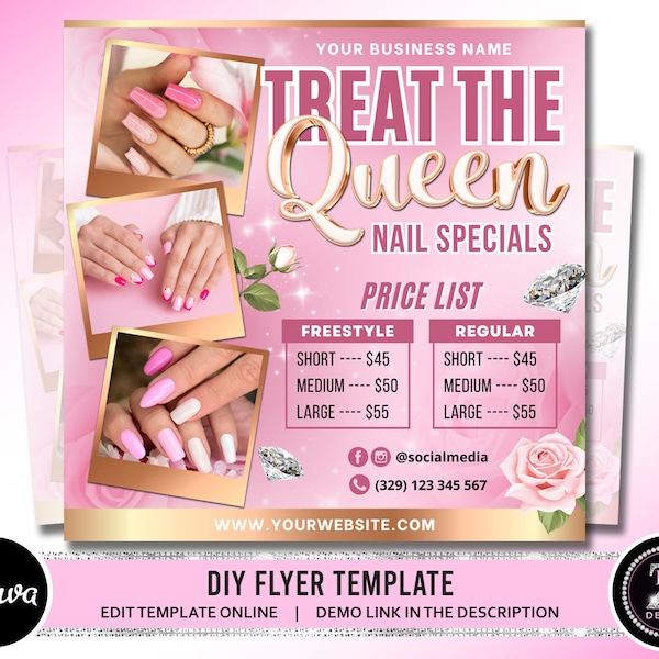 Mothers Day Nails Specials Flyer, Nail Prices Flyer, May Flyer, Nails Booking Available Flyer Instagram Beauty Nail Stylist Template