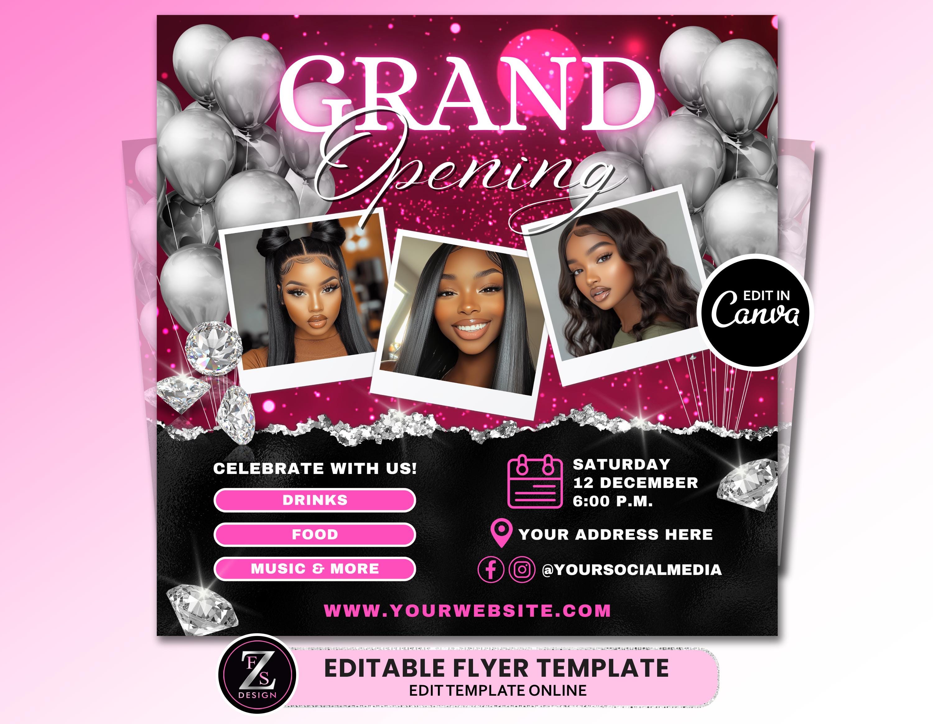Grand Opening Flyer, DIY Celebration Flyer, Event Party Flyer, Launch Flyer, Beauty Hair Nails Lash Boutique Flyer Template