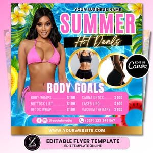 Flyer lichaamscontouren zomer, boekingsflyer, flyer body beeldhouwen, DIY zomerflyer, sjabloonflyer lichaamscontour zomer