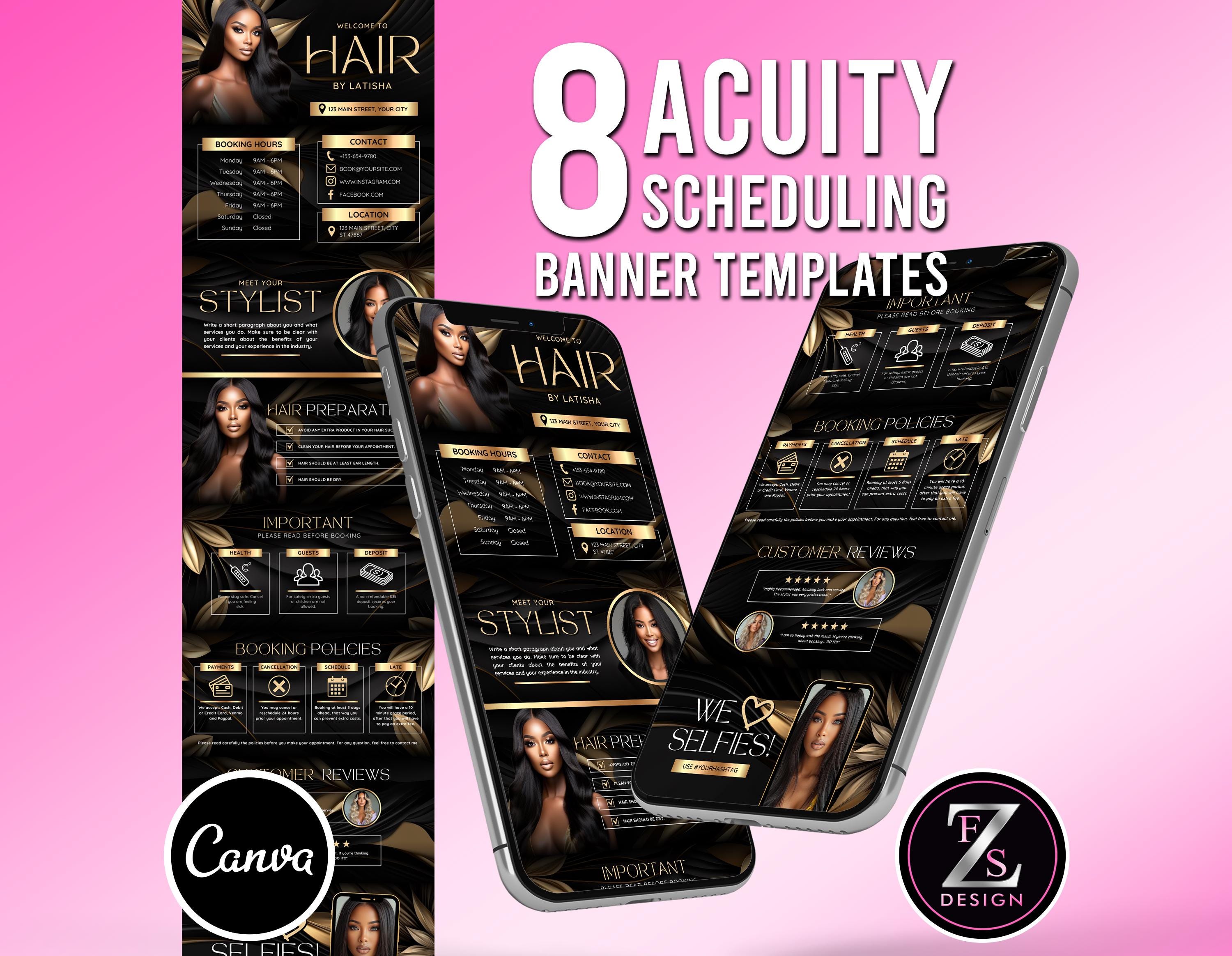 Hair Stylist Acuity Website Templates, Scheduling Website Banners, Acuity Booking Banner Design Canva Template